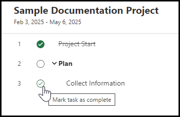 Marking Tasks Complete in a Project Schedule
